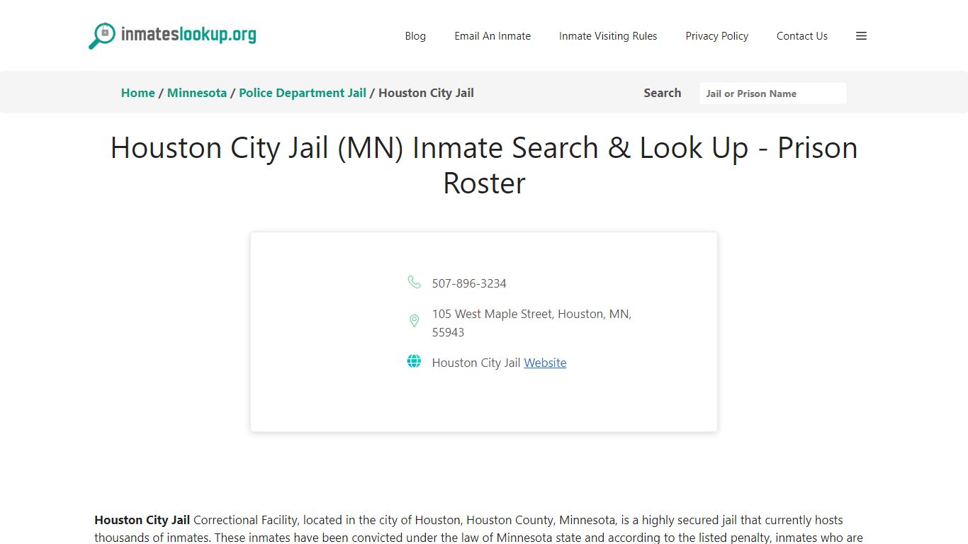 Houston City Jail (MN) Inmate Search & Look Up - Prison Roster